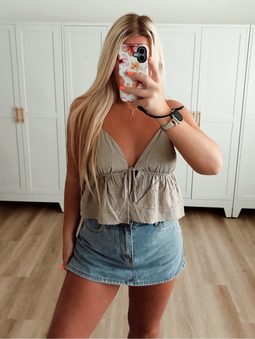 Brown open front tie knit crochet top